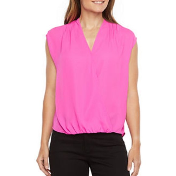 Worthington Tops - NWT Worthington Fuchsia Pink Draped Surplice Front Relaxed Fit Business Blouse